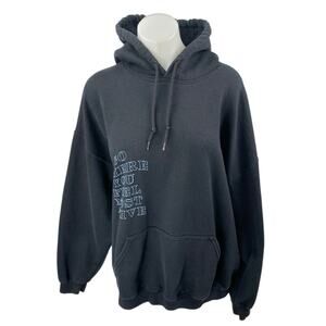 Mayfair Women's Black Long Sleeve Graphic Hooded Hoodie Sweatshirt Top One Size